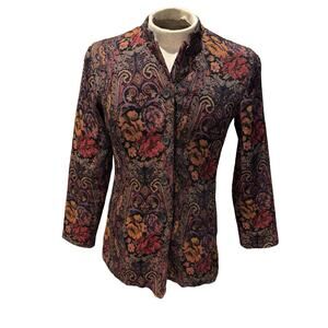 Coldwater Creek Tapestry Blazer Jacket M Floral Paisley Jacquard Button Front US